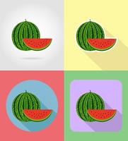 le icone stabilite piane di frutti dell&#39;anguria con l&#39;illustrazione di vettore dell&#39;ombra