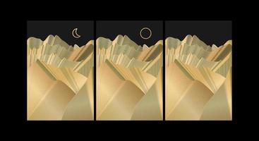 set di stampe creative e minimaliste moderne. paesaggi di sfondi estetici contemporanei di montagna astratta. con montagna, foresta, mare, orizzonte, onda. illustrazioni vettoriali