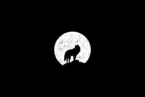 luna con lo sciacallo lupo sul vettore di progettazione del logo della roccia della montagna