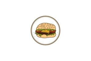 vettore di design del logo dell'etichetta del timbro dell'hamburger classico retrò vintage