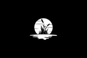 tramonto alba luna erba cattails reed fiume lago creek logo disegno vettoriale