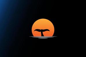 alba al tramonto minimalista semplice con il vettore di progettazione del logo della coda del delfino della balena