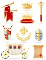 attributi dorati reali del re dell&#39;illustrazione medievale di vettore di potere