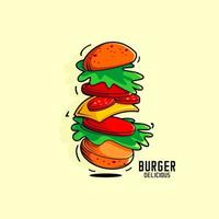 hamburger delizioso logo vettoriale su sfondo bianco