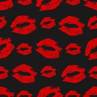 bacio del rossetto senza cuciture su sfondo nero. le labbra rosse luminose stampano l'illustrazione di vettore. perfetto per cartoline di San Valentino, biglietti di auguri, design tessile, carta da regalo, ecc. vettore