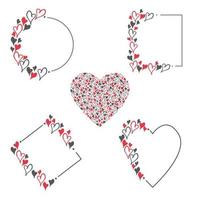 cornice set doodle disegnato a mano con cuori rossi, rosa e neri. elementi semplici isolati su sfondo bianco. illustrazione vettoriale