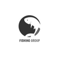 modello di logo per hobby di pesca in nero. design del logo in stile grigio dan nero semplice del gruppo di pesca vettore