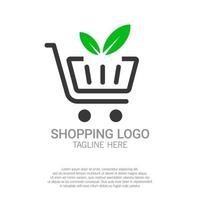carrello della spesa astratto con logo foglia. adatto per il concetto di logo di negozio biologico, commercio ecologico e mercato ecologico. illustrazione vettoriale di andare verde shopping logo.