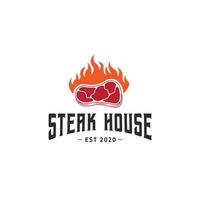 set di logo modello barbecue, barbecue e grill, emblema della steak house premium vector