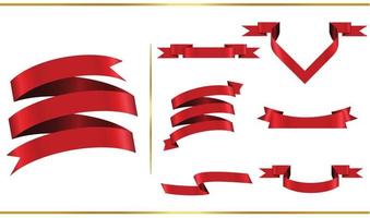 set di banner vettoriali nastro rosso lucido. collezione di nastri. illustrazione di disegno vettoriale