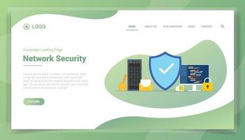 concetto aziendale di sicurezza della rete per la home page di atterraggio del modello di sito Web vettore