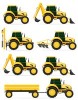 illustrazione di vettore di trattori gialli icone impostate
