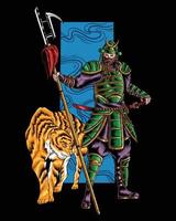 guerriero samurai con tigre giapponese vettore