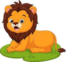 simpatico cartone animato leone bambino nell'erba vettore