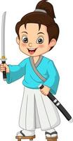 cartone animato samurai giapponese ragazzo con la spada vettore