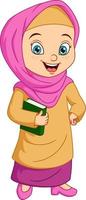 ragazza musulmana del fumetto che tiene il libro del corano vettore