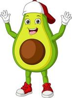 cartone animato felice avocado alzando le mani vettore