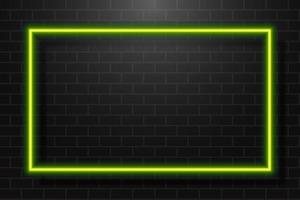 cornice rettangolare luminosa al neon per banner su sfondo di mattoni grunge vuoto scuro vettore