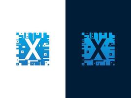 lettera iniziale x e design del logo vettoriale con chip card