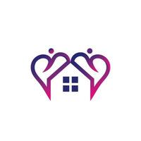 combinazione di icone amore, persone e casa con sfumatura di colore, design del logo vettoriale modificabile