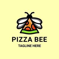 combinazione di pizza e ape che volano su sfondo bianco, disegno del logo vettoriale modificabile