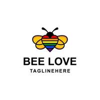 design semplice del logo vettoriale della mascotte della combinazione di doppio significato ape e amore a colori
