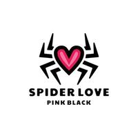 combinazione di ragno con icona amore sullo sfondo bianco, design del logo vettoriale modello