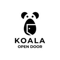 combinazione koala e porta aperta con stile minimalista piatto su sfondo bianco, disegno del logo vettoriale modello modificabile