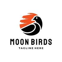 luna e uccelli vector logo design su sfondo bianco