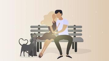 coppia di innamorati che si coccola su una panchina. fidanzato, ragazza, gatti, abbracci, amore. elemento di design sul tema di san valentino. vettore.