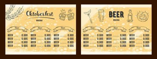 oktoberfest 2022 - festa della birra. elementi di doodle disegnati a mano. festa tradizionale tedesca. festa di ottobre, birra artigianale. rombo bianco-blu. menu orizzontale della birra. vettore