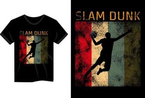 design della maglietta vintage del giocatore di basket slam dunk vettore