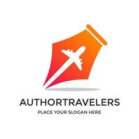 modello di logo di vettore del viaggiatore dell'autore. questo disegno usa il simbolo della penna e dell'aereo. adatto per affari.