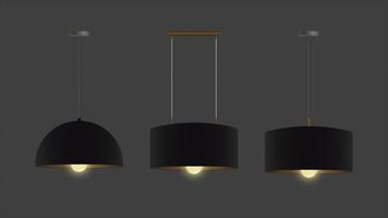 set vettoriale di lampadari neri realistici. lampadario incluso. stile loft. elemento di design d'interni.