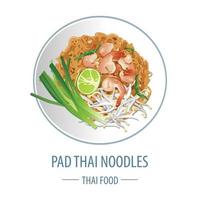 pad thai famoso cibo tailandese, realistico con stile vista dall'alto vettore