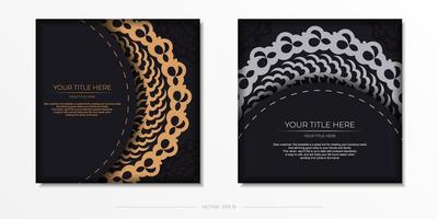 modello di cartolina in oro nero scuro con ornamenti indiani bianchi. elementi eleganti e classici pronti per la stampa e la tipografia. illustrazione vettoriale. vettore