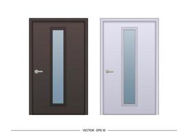 set di porte realistiche vettoriali isolate su sfondo bianco. porta d'ingresso con inserto in vetro.