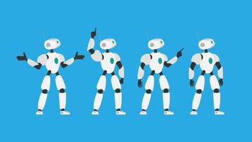 set di robot bianchi futuristici. illustrazione vettoriale di un robot. isolato su sfondo blu. il concetto di futuro, intelligenza artificiale e tecnologia.
