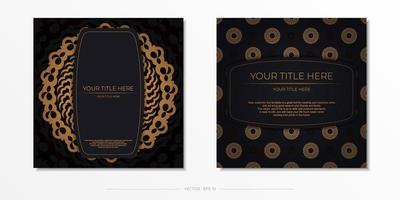 modello di cartolina in oro nero scuro con ornamento mandala indiano bianco. elementi eleganti e classici pronti per la stampa e la tipografia. illustrazione vettoriale. vettore