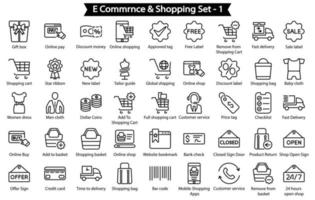 Set di icone per l'e-commerce e la linea dello shopping vettore