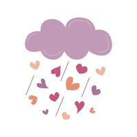 nuvola con pioggia di cuori. elemento piatto di design di san valentino. illustrazione vettoriale di carino nuvola d'amore
