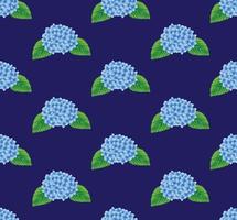 fiore di ortensia blu senza cuciture su sfondo blu scuro vettore