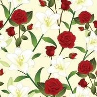 rosa rossa e fiore di giglio bianco senza cuciture natale beige avorio sfondo vettore