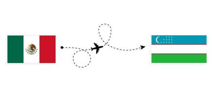 volo e viaggio dal messico all'uzbekistan con il concetto di viaggio in aereo passeggeri vettore