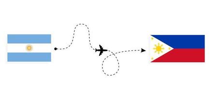 volo e viaggio dall'argentina alle filippine con il concetto di viaggio in aereo passeggeri vettore