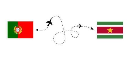 volo e viaggio dal portogallo al suriname in base al concetto di viaggio in aereo passeggeri vettore