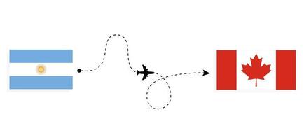 volo e viaggio dall'argentina al canada con il concetto di viaggio in aereo passeggeri vettore