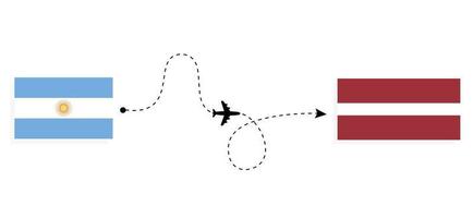 volo e viaggio dall'argentina alla lettonia con il concetto di viaggio in aereo passeggeri vettore