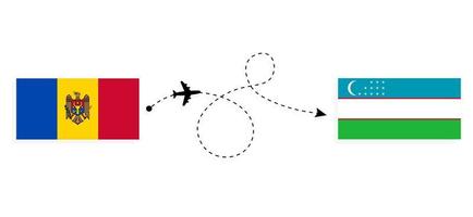 volo e viaggio dalla Moldova all'Uzbekistan con il concetto di viaggio in aereo passeggeri vettore