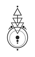 tatuaggio geometrico astratto, design del logo magico, astrologia, alchimia, stile boho. segno mistico nero con forme geometriche. illustrazione vettoriale isolato su sfondo bianco